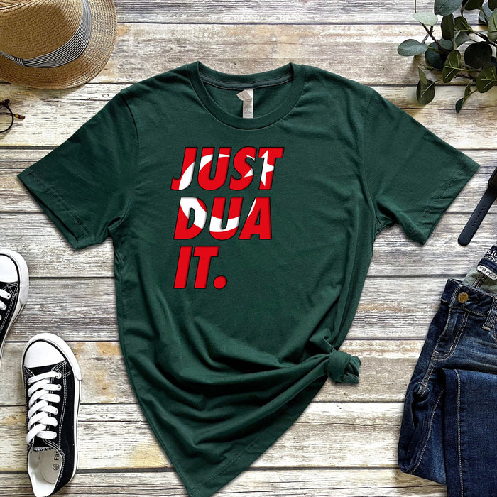 a green t - shirt with the words just do it printed on it